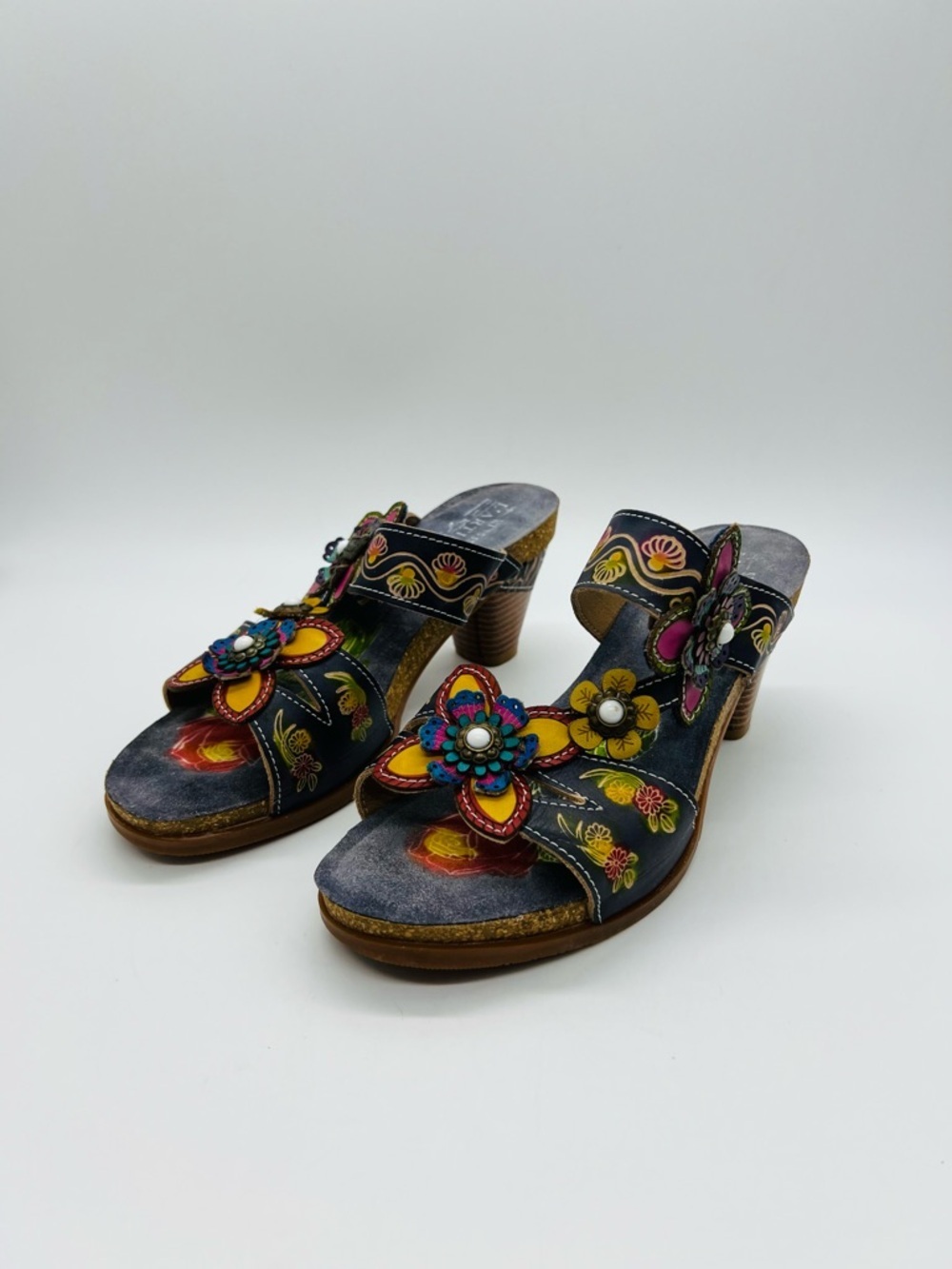 L’ Artiste by Spring Leather Floral Embellished Heeled Sandals Size EU 40